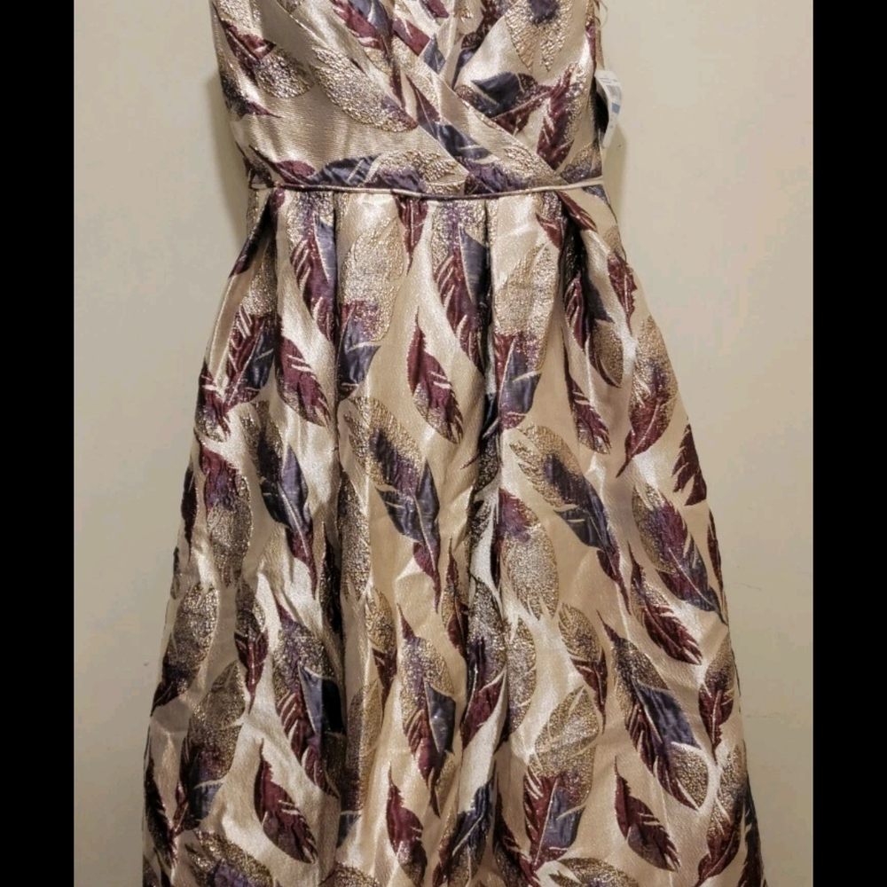Morgan & Co. Gold and Purple Leaf Pattern Dress